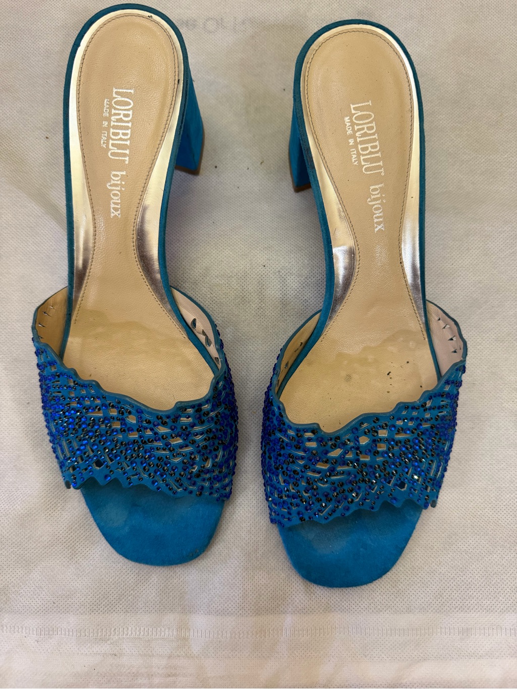 Loriblu Teal Beaded Open-Toe Mules